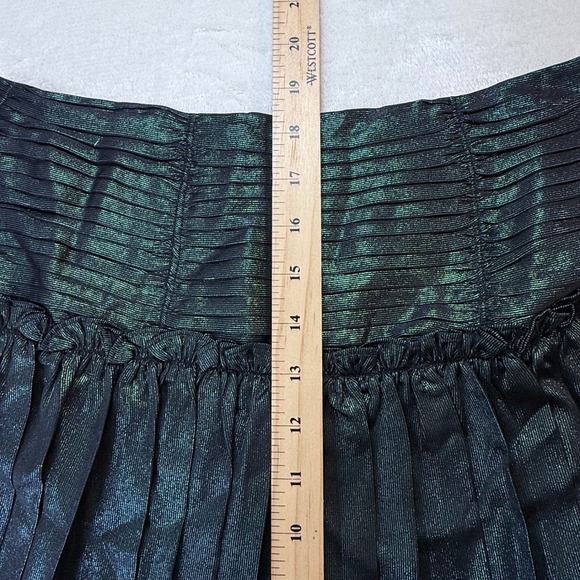 Current Air Metallic Pleated Mini Skirt Green Ruched Waist Side Zip Womens Small - Picture 6 of 7